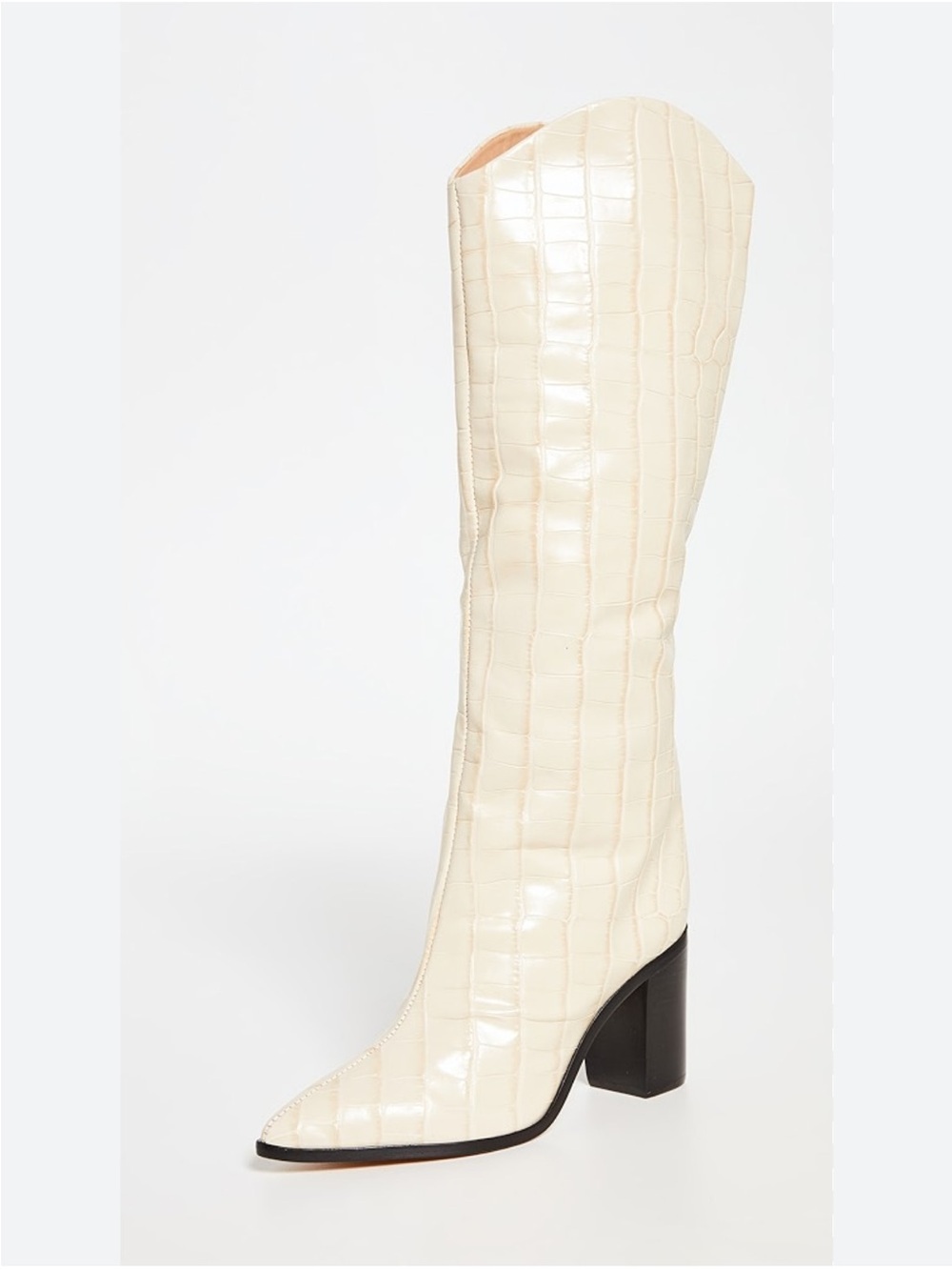 Schutz Maryana Cream Croc-Embossed Block Heel Knee Boot 7
